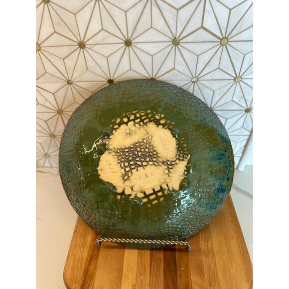 Handcrafted Glazed Ceramic Bowl | Leaf Motif | Reptile Textured Underside | 11" - Picture 3 of 5